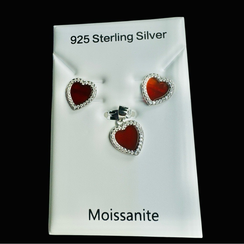 925 Silver Moissanite & Created MOP Sets of Earrings Pendant Rhodium Plating NWT
